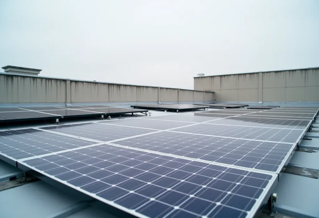 A New York State residential rooftop with solar panels installed, daytime
