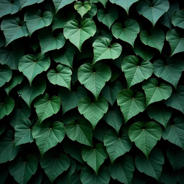 A dense wall of overlapping heart-shaped green climbing-vine leaves filling the frame, deep shadow between them